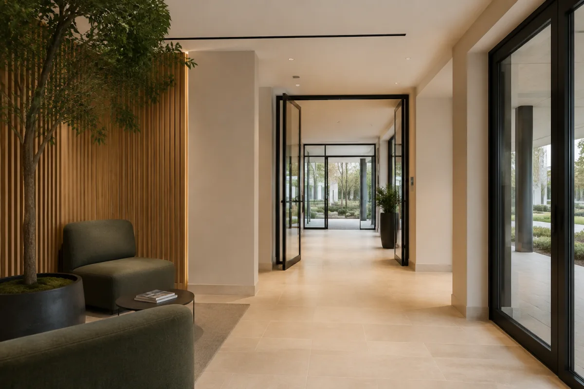 Generated image of a maintained commercial common area