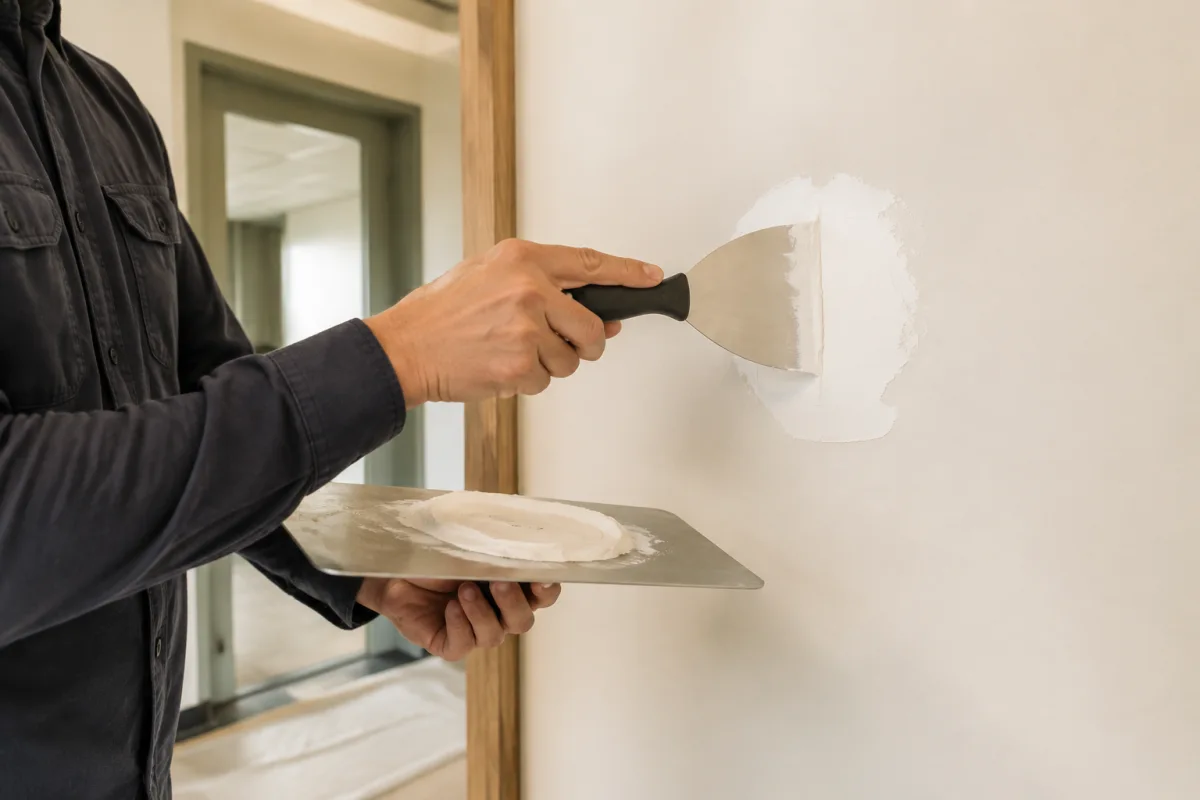 Generated scene of a technician repairing a wall